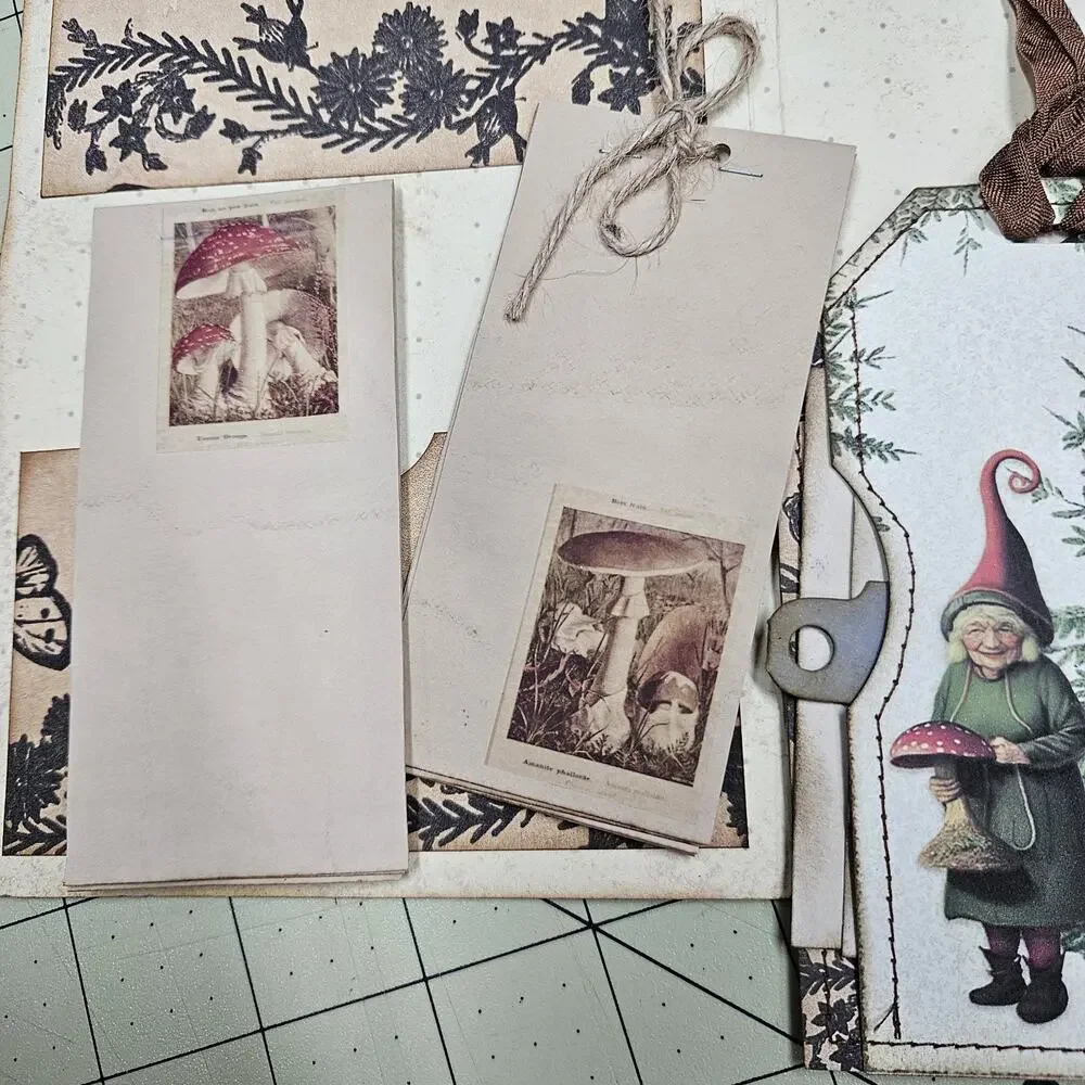2 Handmade Junk Journals with Pockets Pullouts Bees Mushrooms Woodland Ephemera/